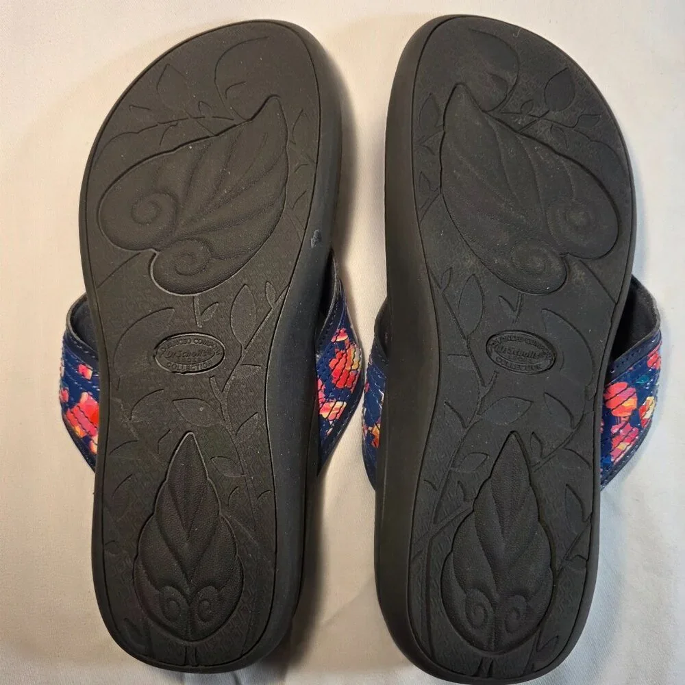 Dr. Scholl's Men's Slip-On Sandals Flip Flops Black Size 8 Hawaiian Flowers